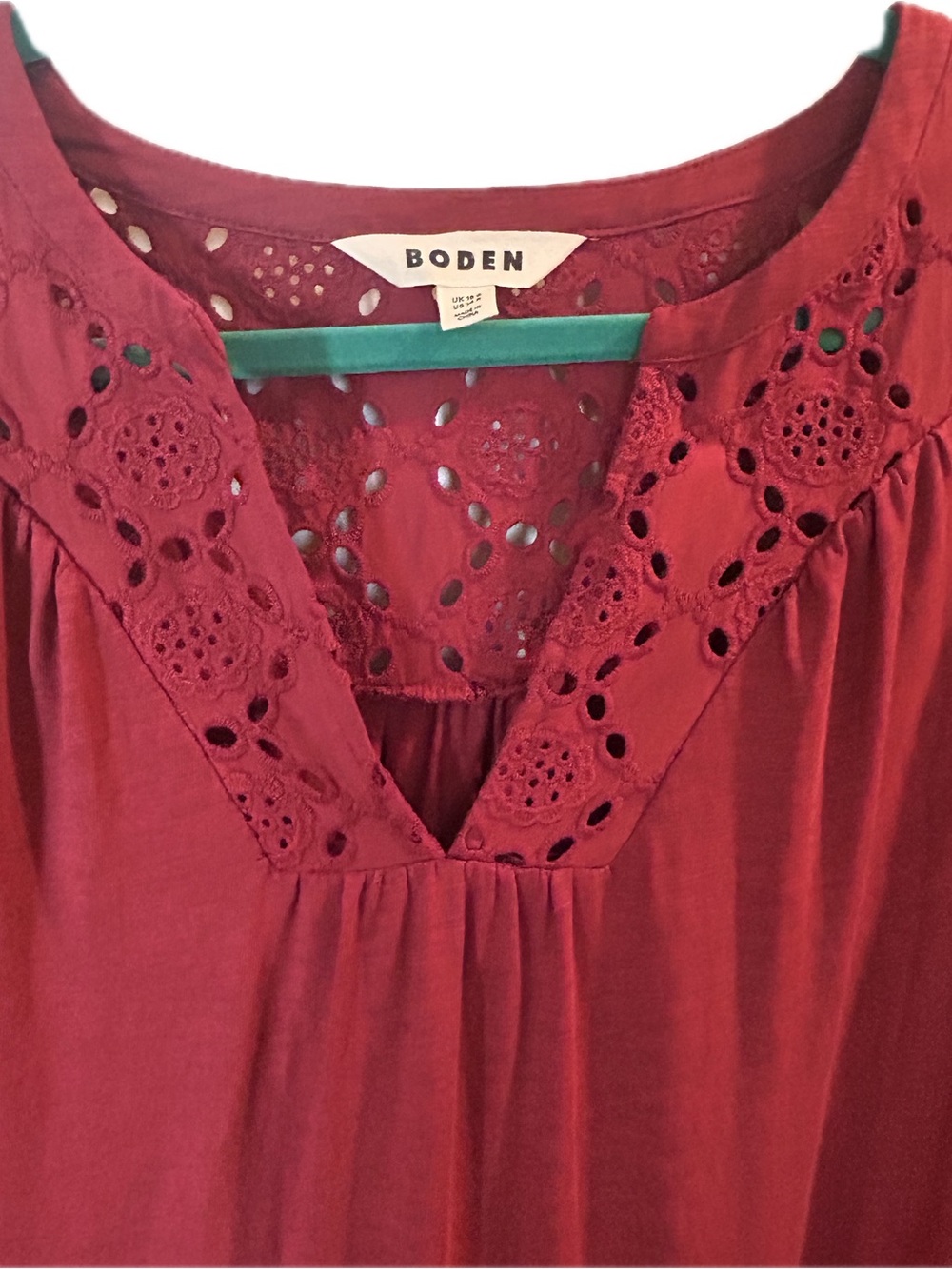 Boden Eden Broderie Jersey Dress—Burgundy Eyelet Detail Midi with Belt, NWOT - Picture 7 of 10